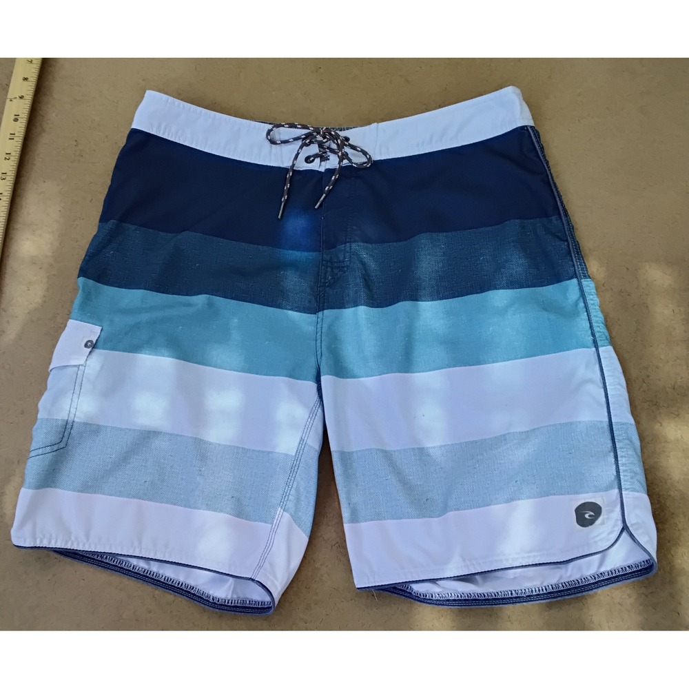Rip Curl Surf Craft Mens Blue Ombre Striped Board Shorts Size 36 Swim Trunks